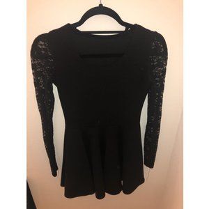 Little Black Skater Dress with Long Lace Sleeves!